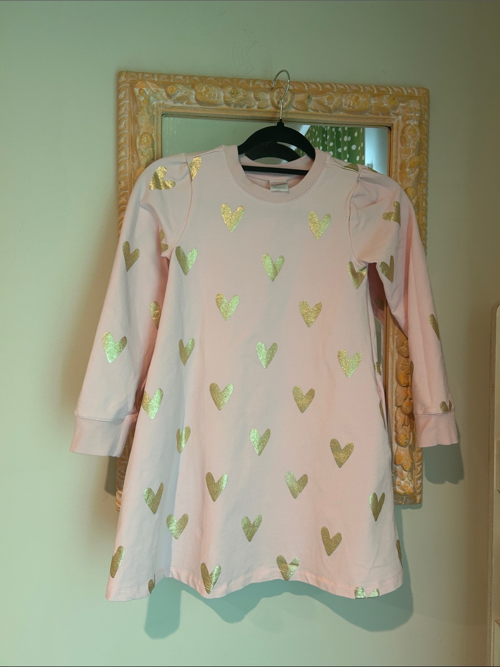 Hanna Andersson Pink Long-Sleeve Dress with Gold Heart Print